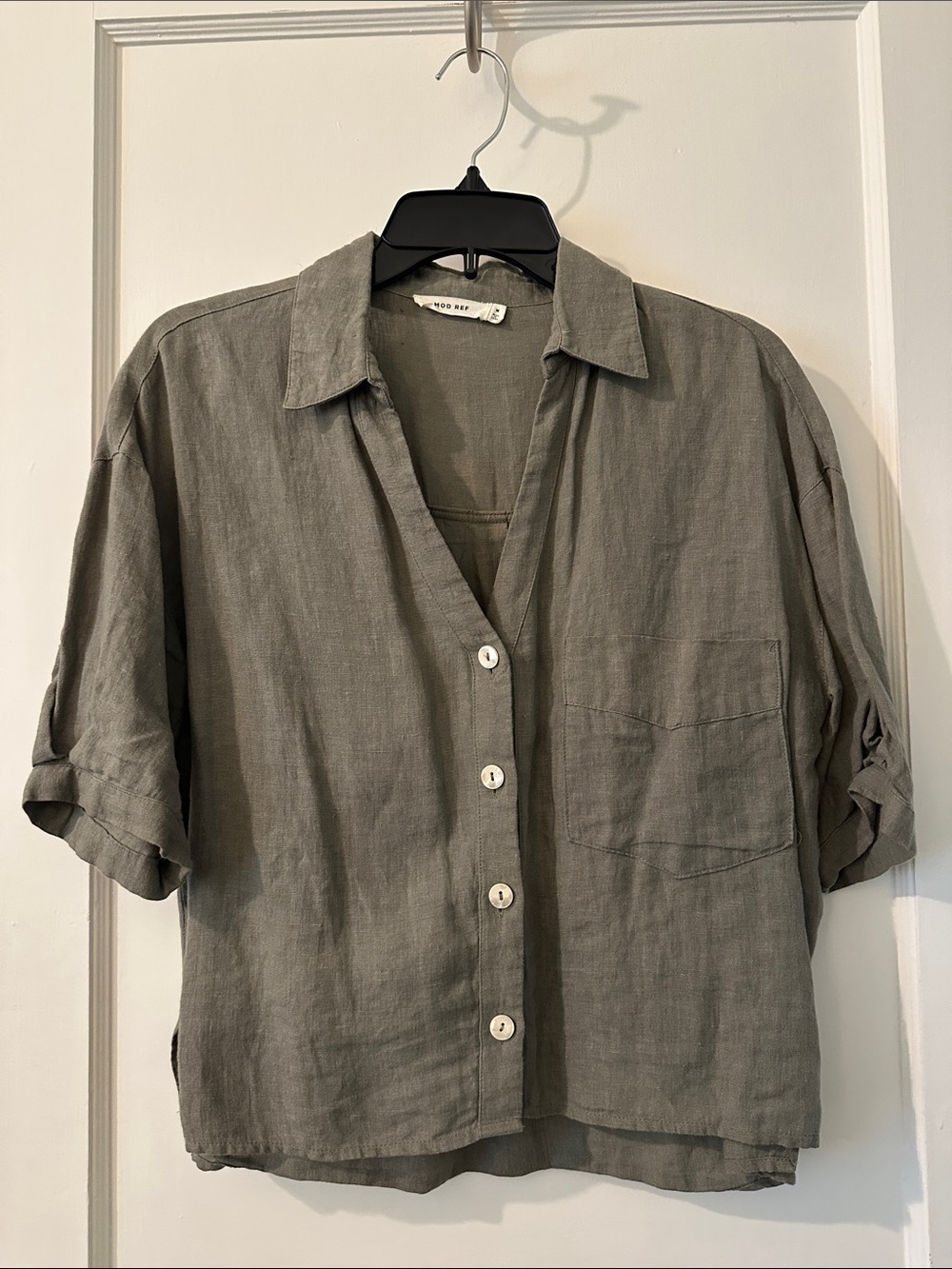 Relaxed Short-Sleeve Linen Shirt - Sage Green